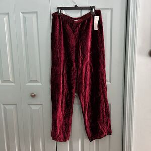 Y2K Willow Womens Red Velvet Wide Leg Pants Large Elastic Waist
